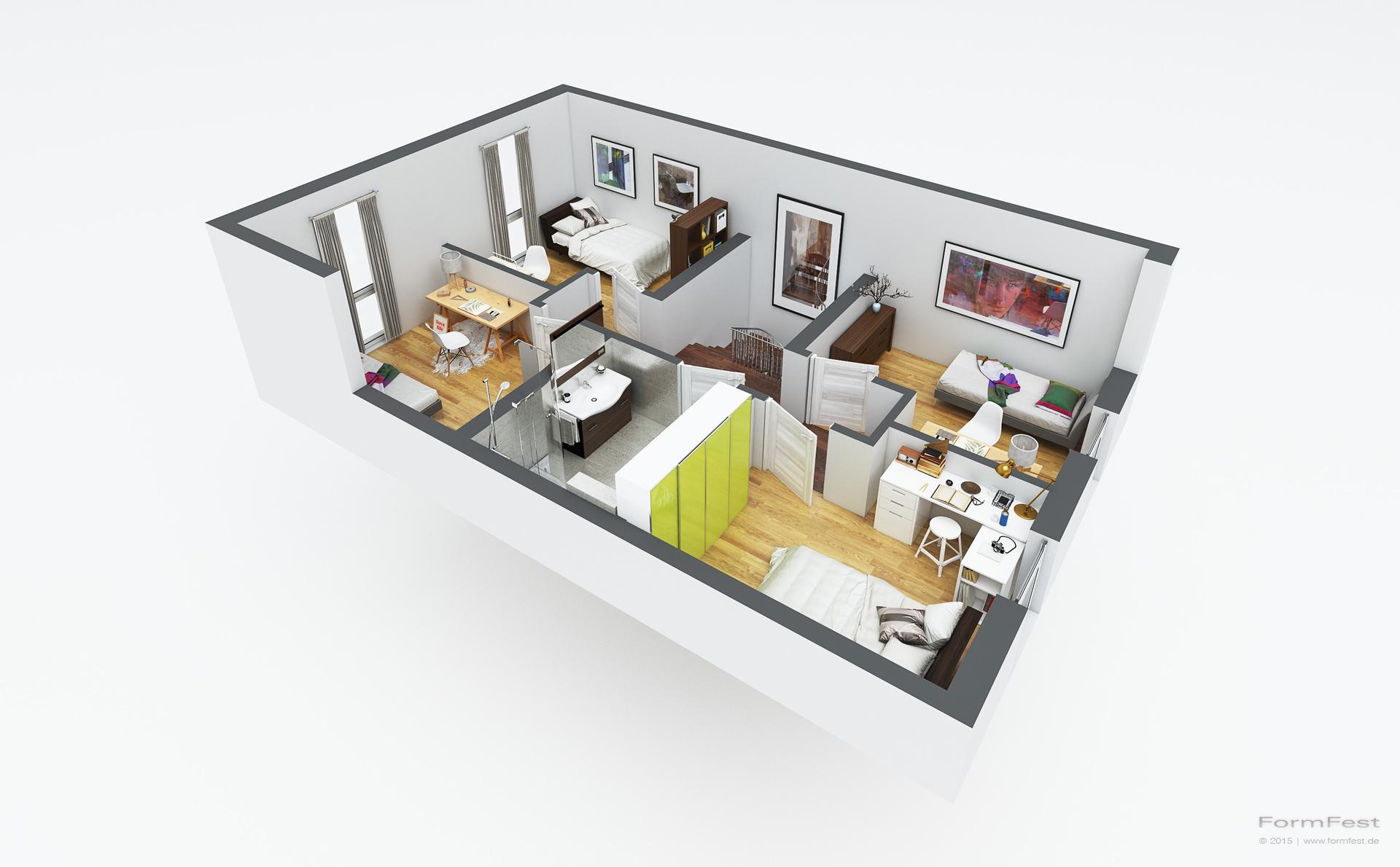 Illustrationen und visualisierungen von grundrissen in 3d neben der darstellung von perspektivischen renderings von architektur ist für den verkauf im