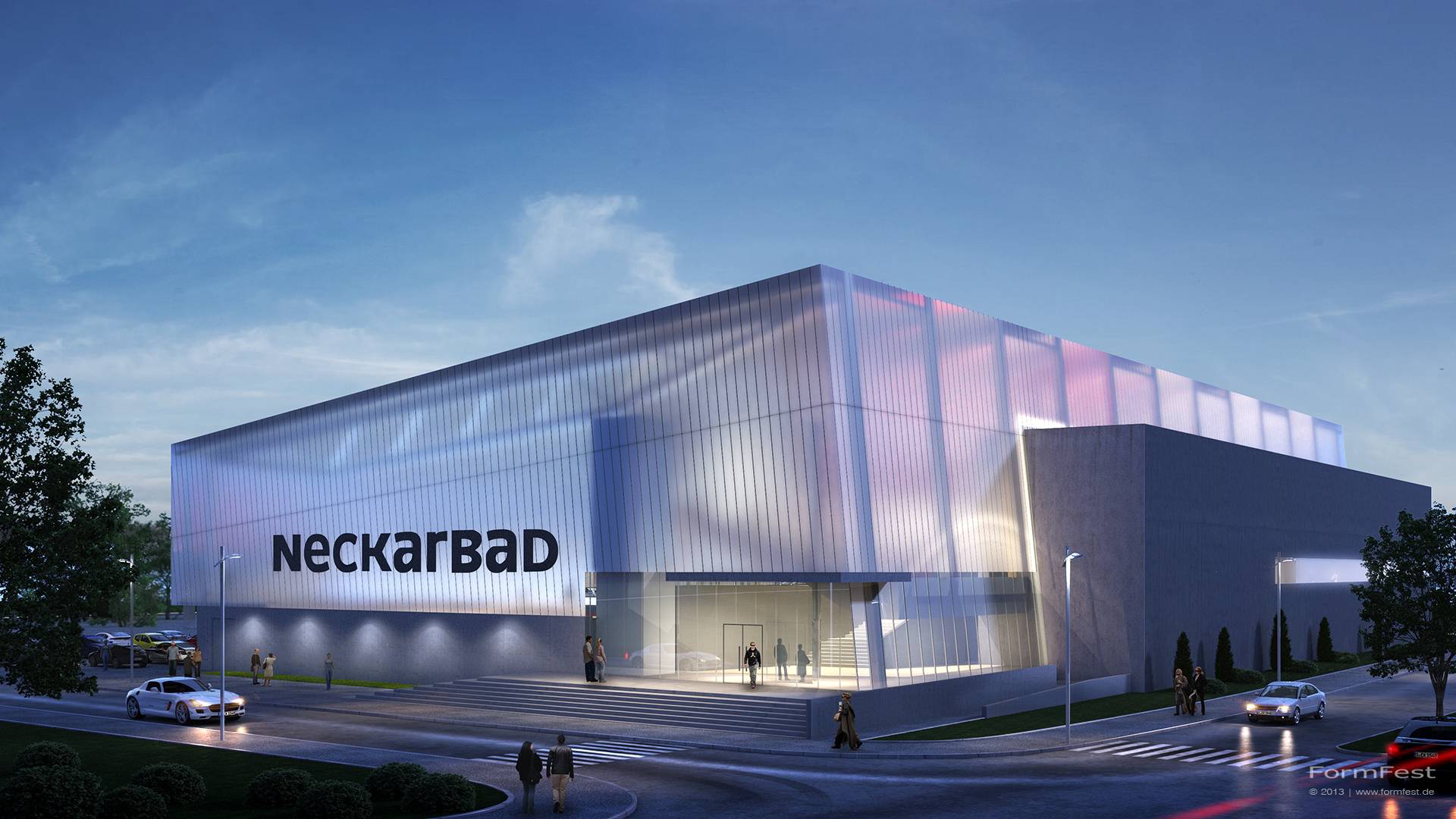 3D-Visualisierung Neckarbad Wettbewerb Nacht