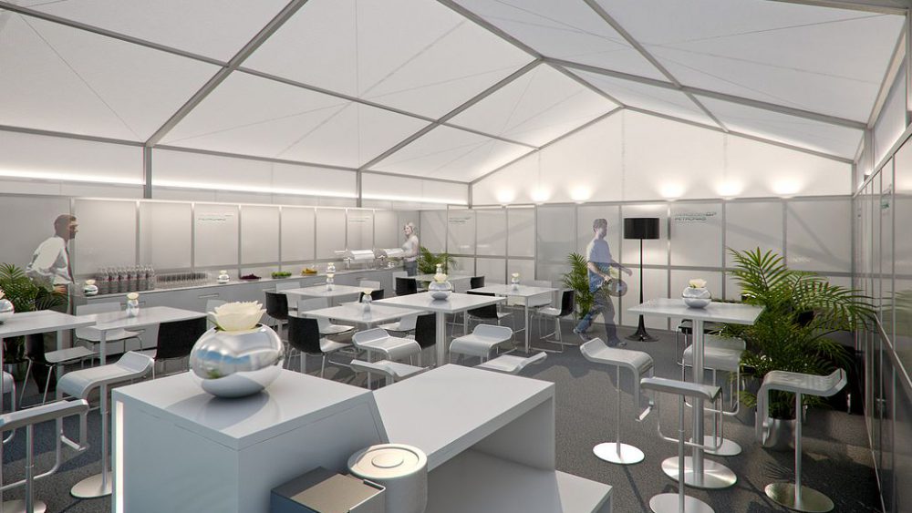 Mercedes GP Petronas Hospitality, Visualisierung Innenraum, 3D