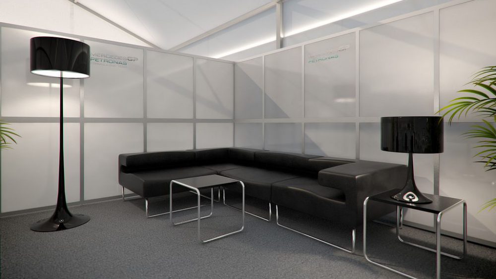 Mercedes GP Petronas Hospitality, Visualisierung Innenraum, 3D