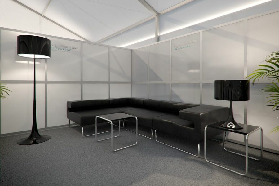 Mercedes GP Petronas Hospitality, Visualisierung Innenraum, 3D