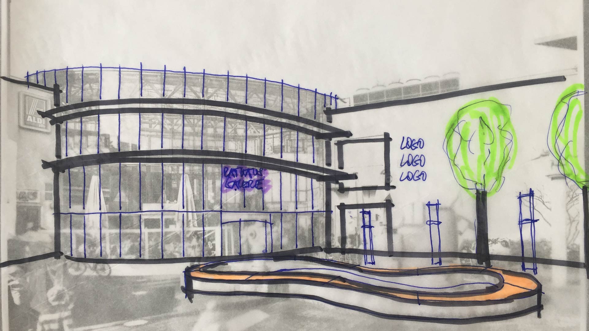 Visualisierung; 3D; Rendering; ILG; Einkaufszentrum; EKZ; Dormagen; Entwurf; Illustration; Konzept; Skizze; Foto; Montage