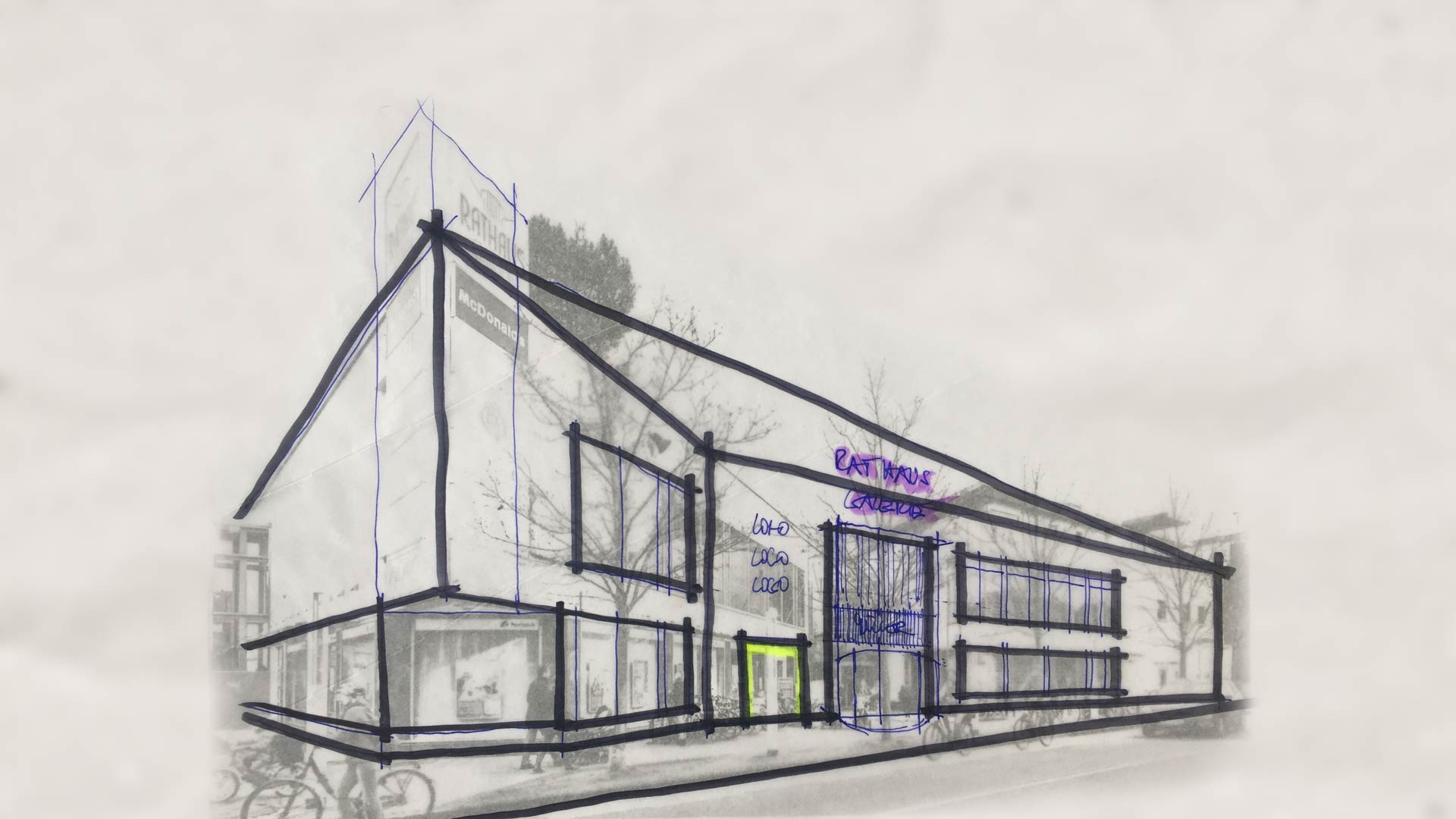 Visualisierung; 3D; Rendering; ILG; Einkaufszentrum; EKZ; Dormagen; Entwurf; Illustration; Konzept; Skizze; Foto; Montage