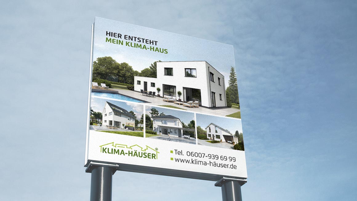 Gestaltung Bauschild Klimahäuser