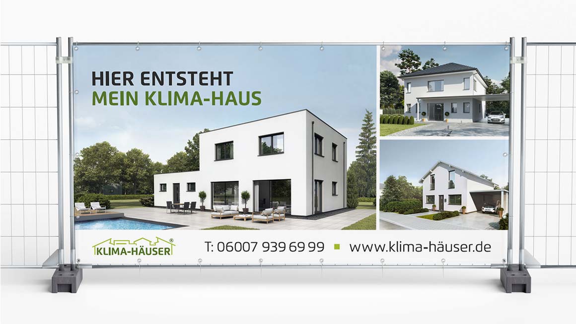 Gestaltung Bauzaunbanner, Klimahäuser
