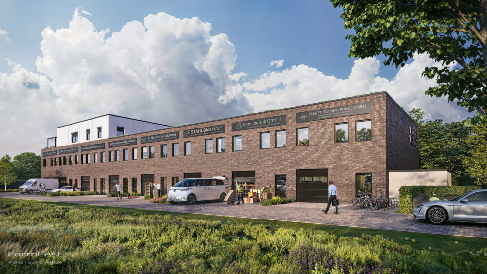 Visualisierung eines Handwerkerhofs im Auftrag von Bartram