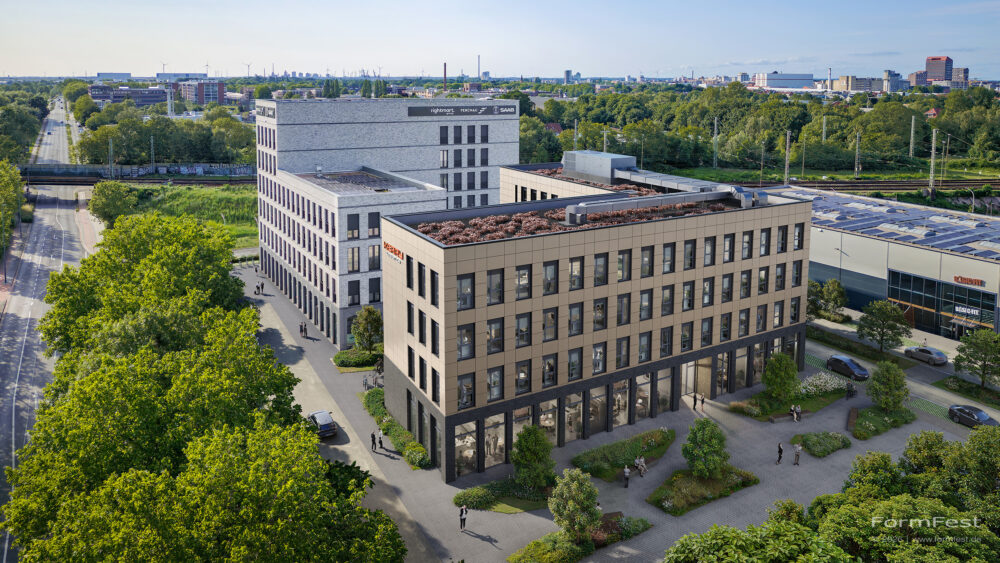 Visualisierung eines Bürogebäudes im Spurwerk Bremen im Auftrag von Peper & Söhne